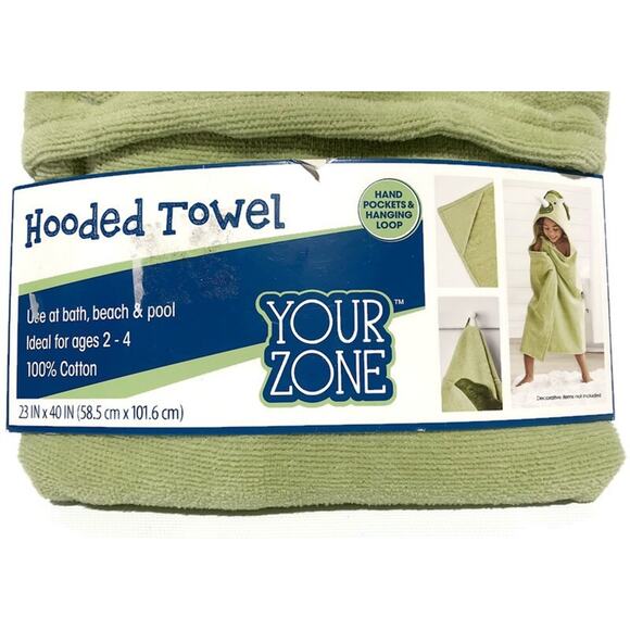 Green Dino Hooded Towel Wrap 23 x 40 Green Cotton by Your Zone - Picture 5 of 6